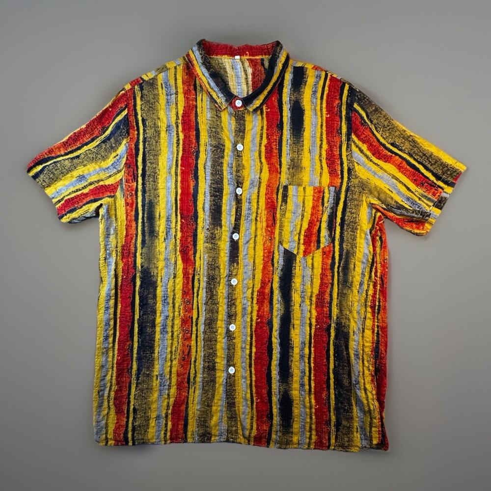 Vintage Single Stitch Abstract Stripe Button Up Shirt Mens XL Grunge -674